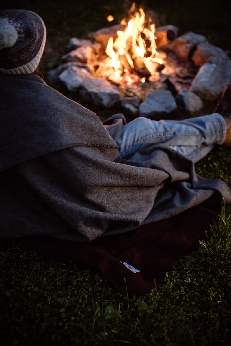 Rugged Gray Wool Camping Blanket