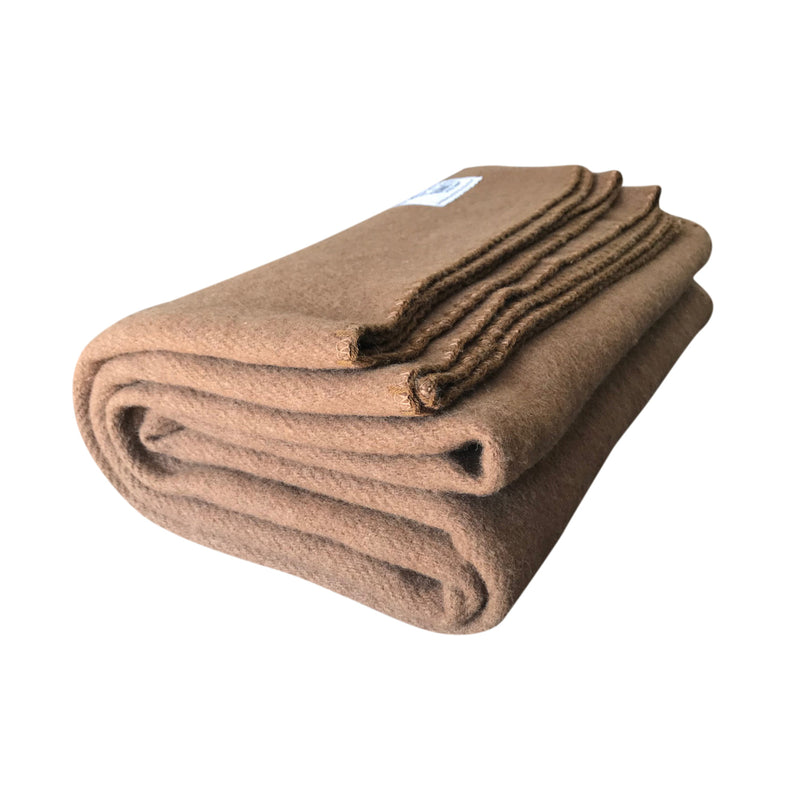 Rugged Tan Wool Camping Blanket - Woolly Mammoth Woolen Company